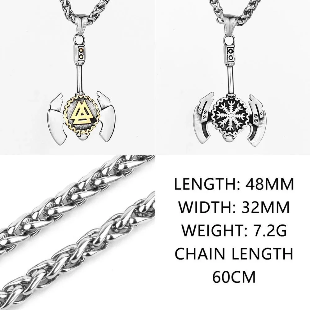❤️Double Bladed Axe Stainless Steel Unisex Pendant Necklace, GP1231488